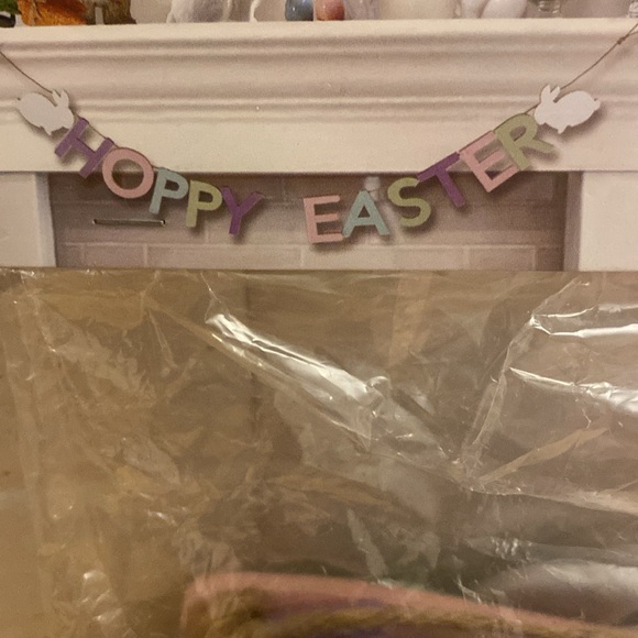 Pastel Bunny Banner. 72 in. 100 % poly Foam like. Says Hoppy Easter. NWT. NIP - Picture 2 of 5